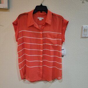 NWT Liz Claiborne Women's Intense Coral Button-Down Sheer Shirt Size L